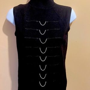 Black, high-neck top, w/Chain embellishment, sleeveless